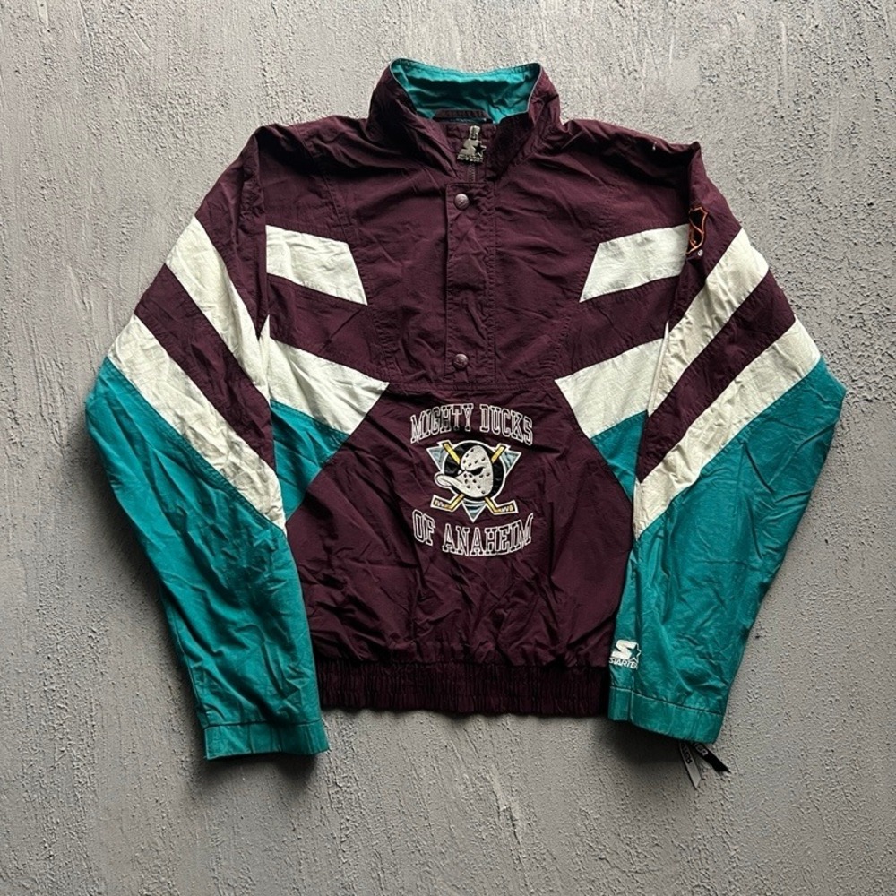 Vintage Mighty Ducks Pullover Jacket Large Purple 1990s NHL Starter Anorak